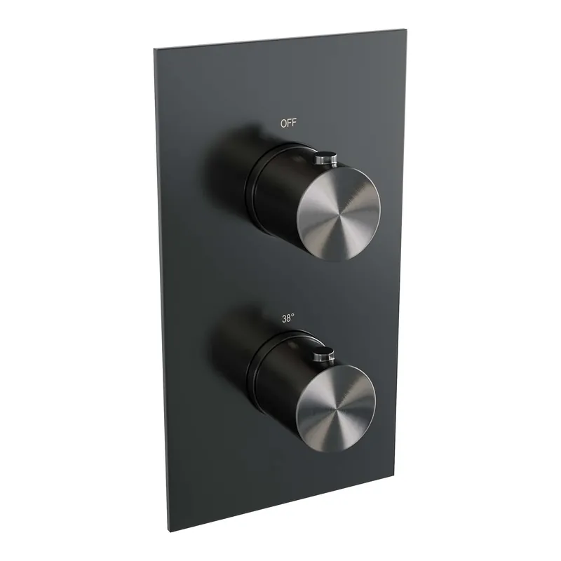 Nu Kopen Brauer Gunmetal Edition Thermostatisch Inbouwkraan met 3-Weg Omstel - Draaiknoppen - PVD - Geborsteld Gunmetal