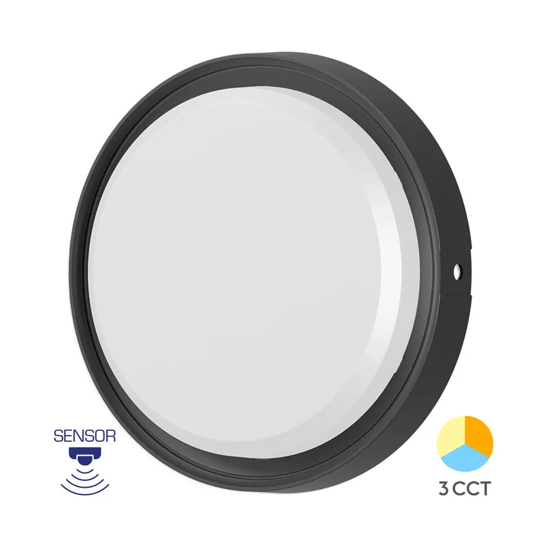 Braytron LED Lamp met Bewegingssensor - Rond - 18W - IP65 - CCT - Zwart Goedkoop