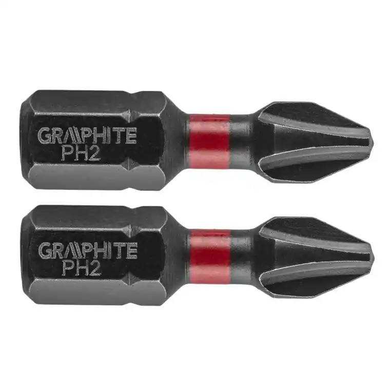 Gecertificeerd Graphite Impact Bit PH2 x 25 mm - 2 stuks