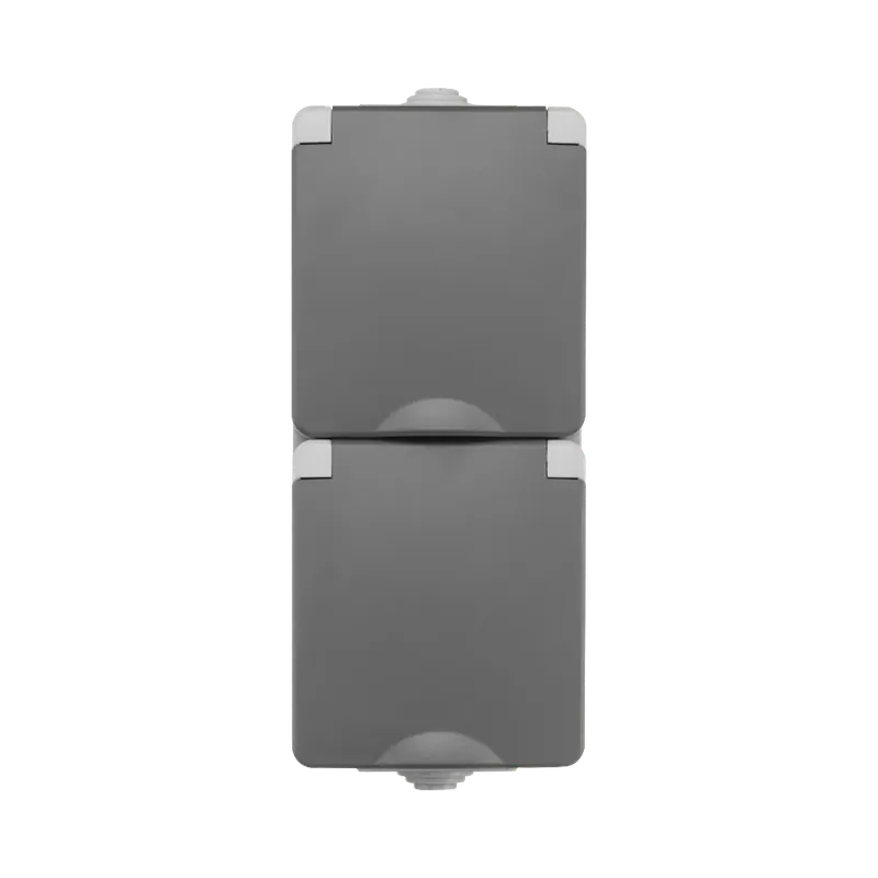 Finale Uitverkoop ION Industries Opbouw Wandcontactdoos 2-voudig Verticaal IP55 Grijs