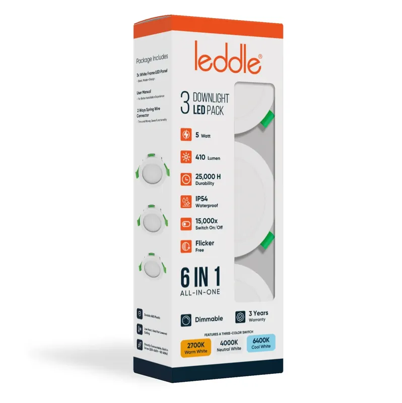 Leddle Downlight Set met 3 Spots - 5W - IP54 - CCT - Dimbaar - Wit Nieuw