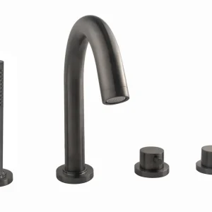 Wiesbaden Caral 4-Gats Thermostatische Badrandkraan Afbouwset met Staaf Handdouche - Geborsteld Gunmetal Koopje