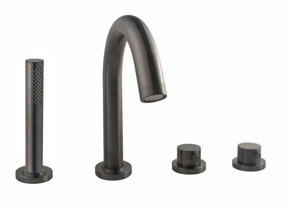 Wiesbaden Caral 4-Gats Thermostatische Badrandkraan Afbouwset met Staaf Handdouche - Geborsteld Gunmetal Koopje
