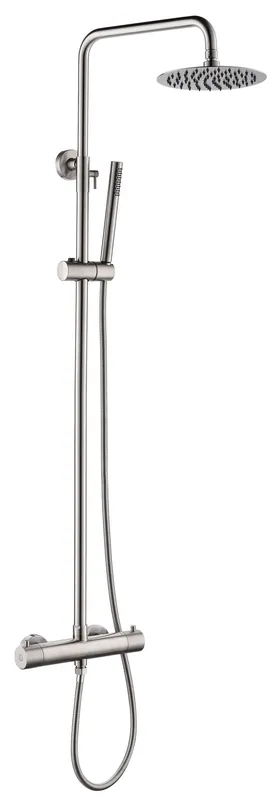 Wiesbaden Caral Thermostatische Opbouw Douchekraan met Stijgbuis, Douchekop Ø25cm, Staaf Handdouche & Doucheslang - Draaiknoppen - Geborsteld RVS Must-Have