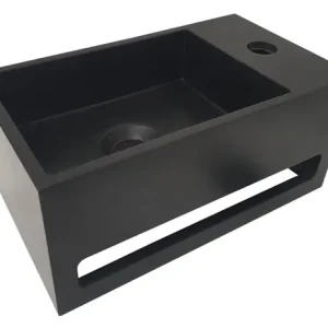 Seizoensaanbieding Wiesbaden Julia Solid Surface Fontein - Kraangat Rechts - 35x20x16cm - Mat Zwart