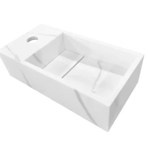 Wiesbaden Noble Solid Surface Fontein - Kraangat Links - 36x18x10cm - Marmer Wit Meest Verkocht