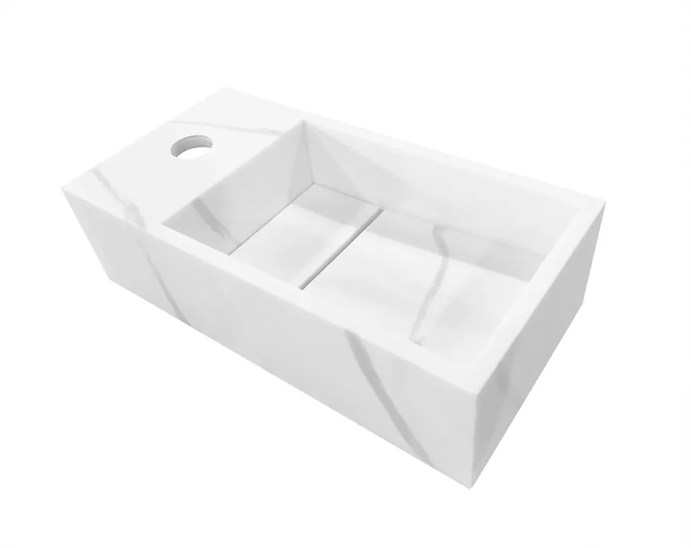 Wiesbaden Noble Solid Surface Fontein - Kraangat Links - 36x18x10cm - Marmer Wit Meest Verkocht