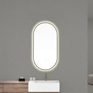 Wiesbaden Nomi Spiegel met LED Verlichting - Ovaal - Dimbaar - Spiegelverwarming - 50x100cm - Mat Zwart Nu Kopen