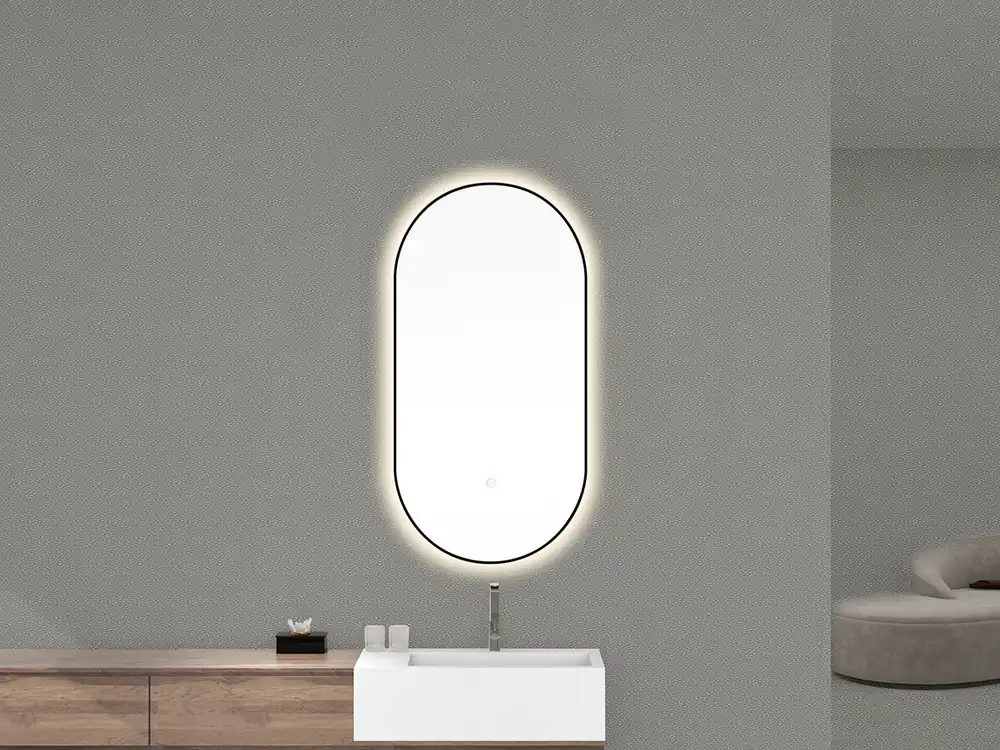 Wiesbaden Nomi Spiegel met LED Verlichting - Ovaal - Dimbaar - Spiegelverwarming - 50x100cm - Mat Zwart Nu Kopen