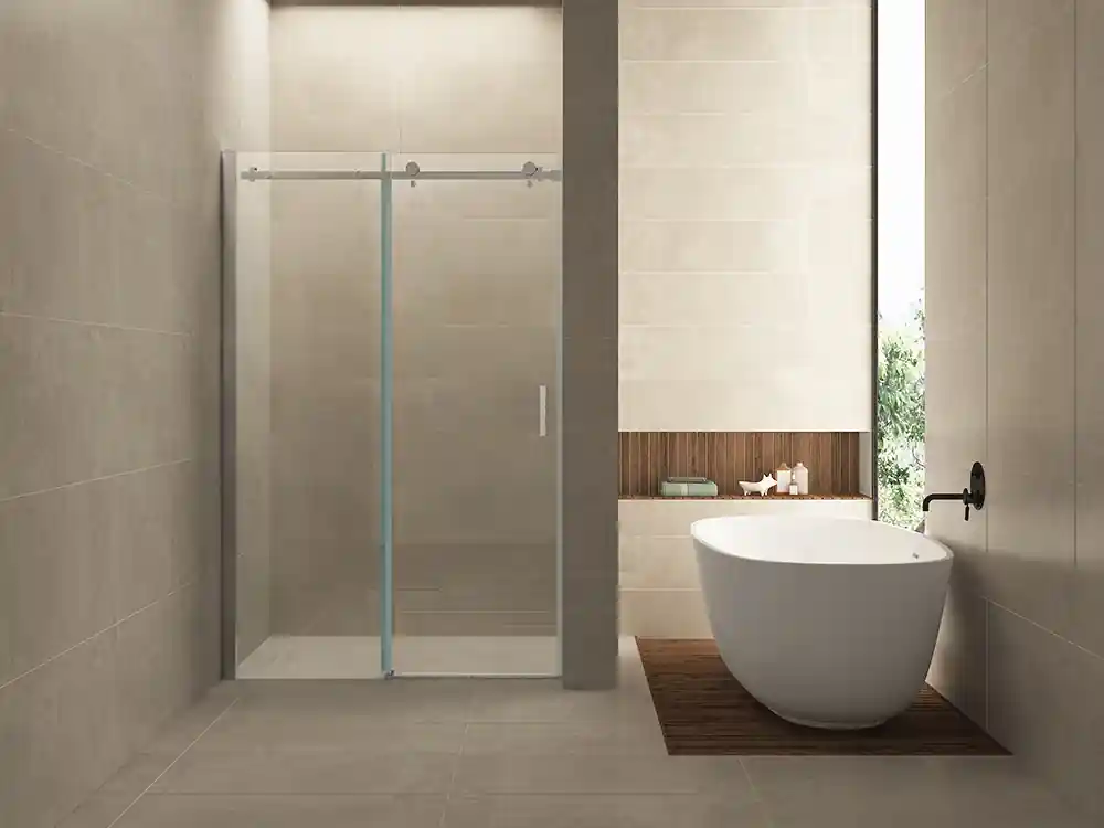 Snelle Levering Wiesbaden Puerta Schuifdeur - Muurprofiel - Nano Coating - 8mm Helder Glas - 170x202cm - Chroom