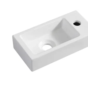 Goedkoop Wiesbaden Rhea XS Keramisch Fontein - Kraangat Rechts - 36x18x9cm - Mat Wit