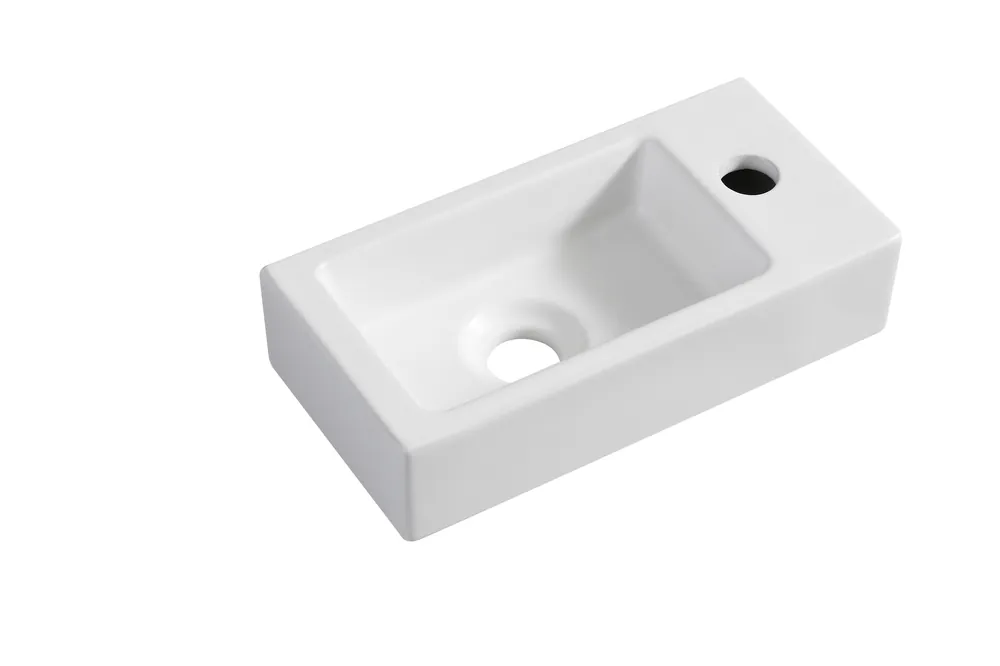 Goedkoop Wiesbaden Rhea XS Keramisch Fontein - Kraangat Rechts - 36x18x9cm - Mat Wit