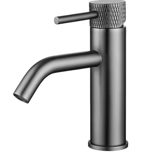 Voordeelprijs Wiesbaden Ribbd Wastafelkraan - Opbouw - Laag - Geborsteld Gunmetal