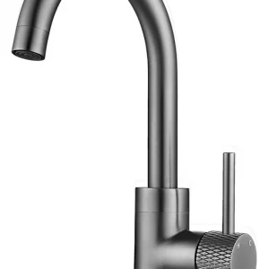Koopje Wiesbaden Ribbd Wastafelkraan met Draaibare Uitloop - Opbouw - Geborsteld Gunmetal