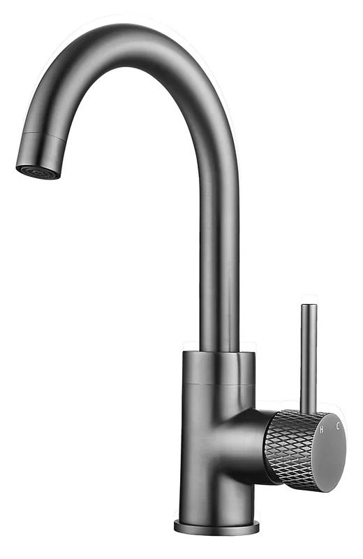 Koopje Wiesbaden Ribbd Wastafelkraan met Draaibare Uitloop - Opbouw - Geborsteld Gunmetal