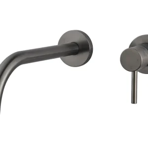 Fabrieksprijs Wiesbaden Slim Inbouw Wastafelkraan met Uitloop & Rozetten - Afbouwdeel - Geborsteld Gunmetal