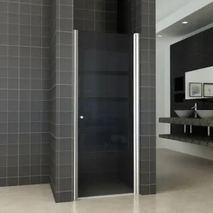 Wiesbaden Smoke Nisdeur - 8mm Rook Glaswand - 80x202cm - Scharnierprofiel - Nano Coating - Chroom Finale Uitverkoop