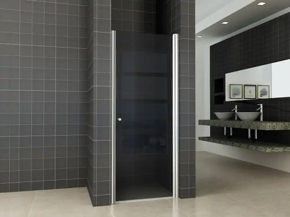 Wiesbaden Smoke Nisdeur - 8mm Rook Glaswand - 80x202cm - Scharnierprofiel - Nano Coating - Chroom Finale Uitverkoop