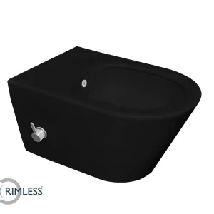 Fabrieksprijs Wiesbaden Stero Wandcloset met Bidet en ingebouwde Bidetkraan - Warm/Koud Water - 53cm - Mat Zwart