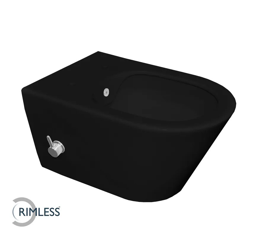 Fabrieksprijs Wiesbaden Stero Wandcloset met Bidet en ingebouwde Bidetkraan - Warm/Koud Water - 53cm - Mat Zwart