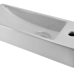 Wiesbaden Trim XS Keramisch Fontein - Kraangat Rechts - 38x14,5x8cm - Wit Nieuw