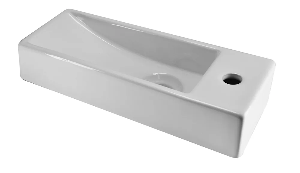 Wiesbaden Trim XS Keramisch Fontein - Kraangat Rechts - 38x14,5x8cm - Wit Nieuw