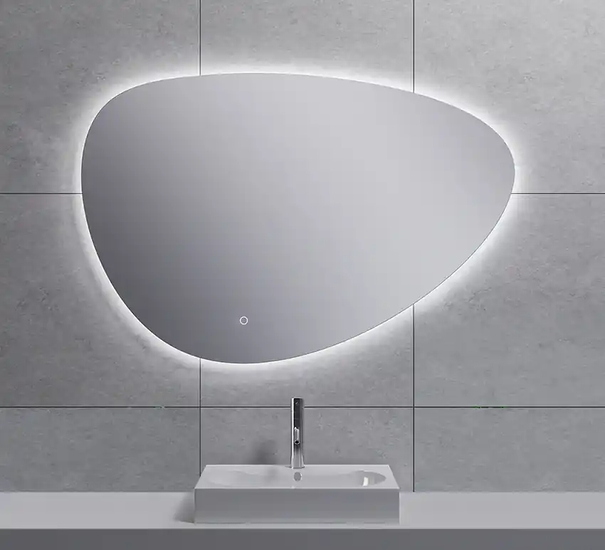 Gecertificeerd Wiesbaden Uovo Spiegel met LED Verlichting - Dimbaar - Spiegelverwarming - Asymmetrisch - 100x69cm