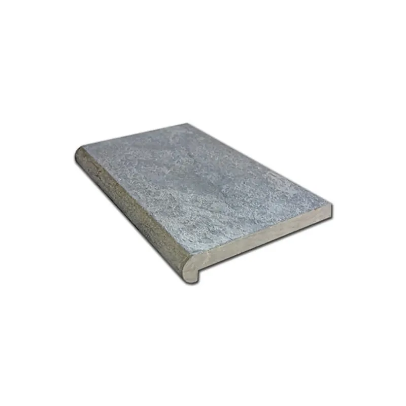 Weekendaanbieding Blue Stone zwembadrand gevlamd en geborsteld type B hoek uitwendig 50/30×50/30×5/3 cm
