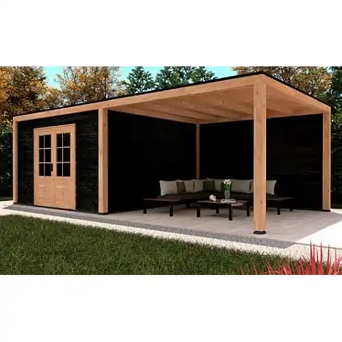 Afdak plat dak Stavanger type 3 XL 372x1088 cm zwarte wanden Merkproduct