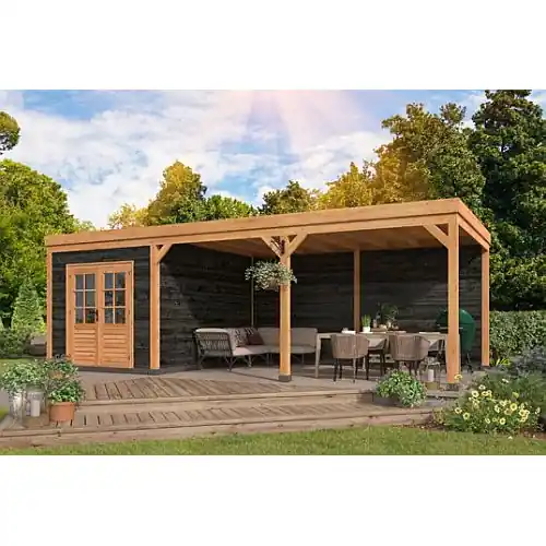 Actieprijs Overkapping Red Class Wood plat dak Kiruna type 2 804x378 cm