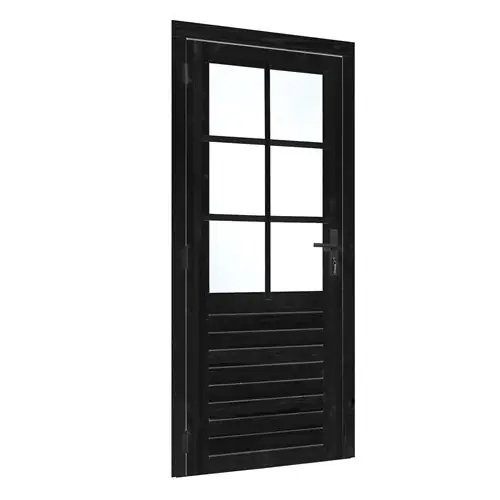 Dagaanbieding Vuren enkele glasdeur zwart gespoten 100x205 cm ld K216415