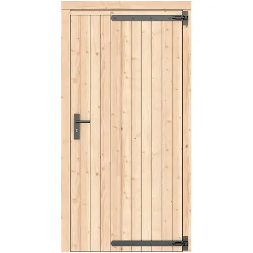 Direct Beschikbaar Vuren dichte enkele deur 108x209 cm rd zwart beslag kleurloos geïmpregneerd 1073298