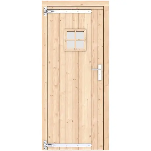 Vuren enkele deur 90x201 cm ld verzinkte hengen RVS beslag groen geïmpregneerd 1073345 Seizoensaanbieding