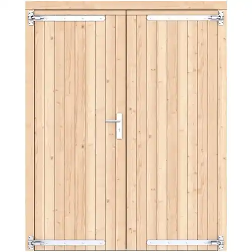 Koopje Vuren dichte dubbele deur 168x209 cm ld verzinkte hengen RVS beslag kleurloos geïmpregneerd 1073301