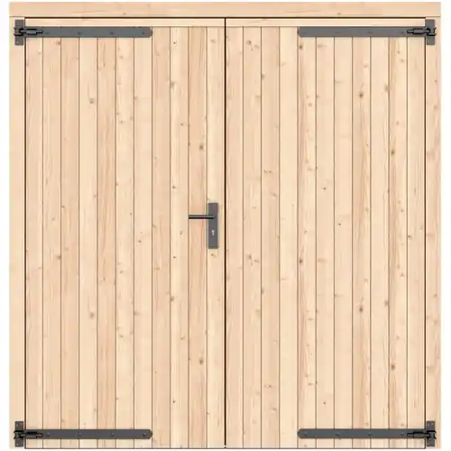 Vuren dichte dubbele deur 201x209 cm ld zwart beslag kleurloos geïmpregneerd 1073306 Hoge Kwaliteit