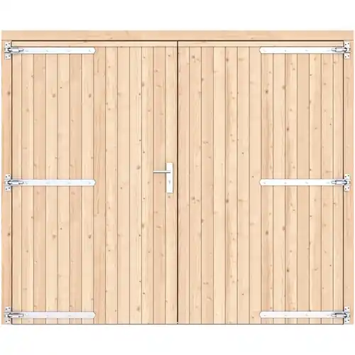 Vuren dichte dubbele deur 250x209 cm ld verzinkte hengen RVS beslag kleurloos geïmpregneerd 1073309 Gereduceerde Prijs