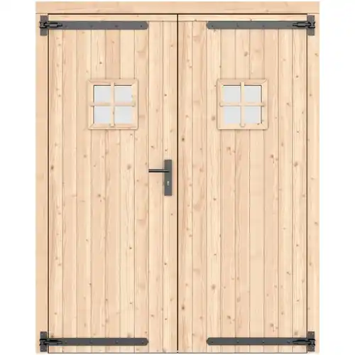 Vuren dubbele deur 168x209 cm ld zwart beslag onbehandeld 1073267 Goedkoop