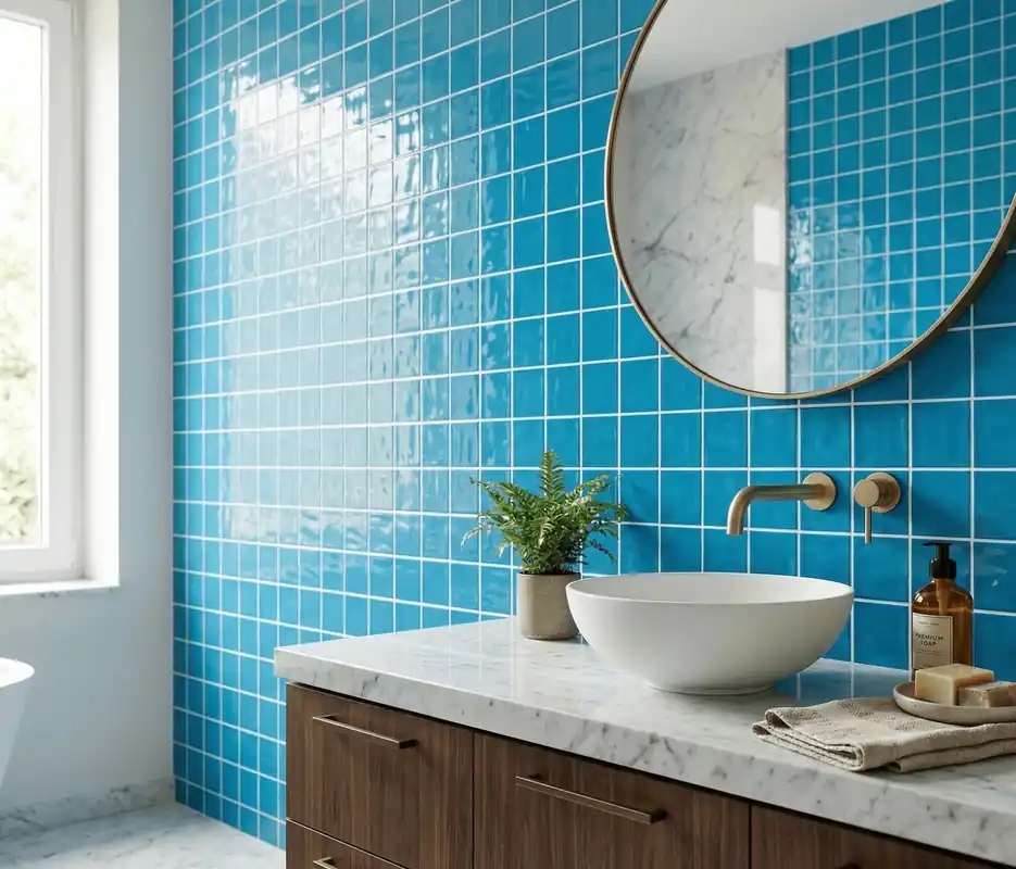 Op = Op Wandtegel Handvorm Geo Twist Blauw Glans 10x10
