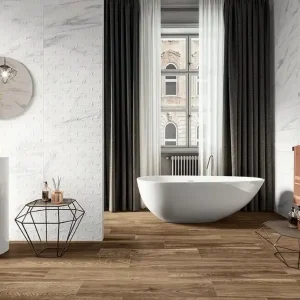 Vloertegel/Wandtegel Flaviker Verity Donker Eiken Houtlook R12 15x90 Weekendaanbieding