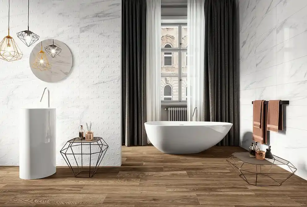 Vloertegel/Wandtegel Flaviker Verity Donker Eiken Houtlook R12 15x90 Weekendaanbieding