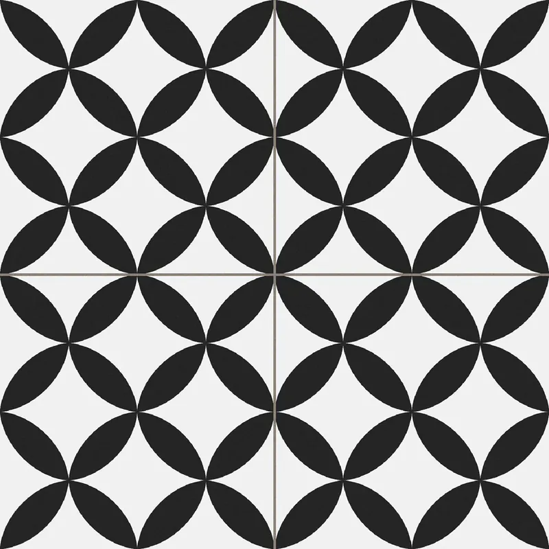 Vloertegel/Wandtegel Terre Agostino Circle Decor Zwart Wit Portugees 45x45 Nieuw