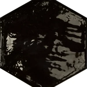 Betaalbaar Vloertegel/Wandtegel Equipe Rain Hexagon Zwart Glans 19,8x22,8