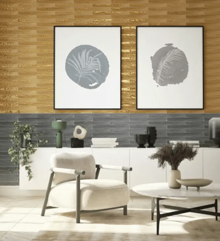 Wandtegel Equipe Trendy Langwerpig Handvorm Gold Goud Glans 5x50 Hoge Kwaliteit