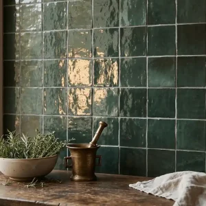 Finale Uitverkoop Wandtegel Equipe Ceramica EX Trendy Donker Groen Handvorm Glans 10x10