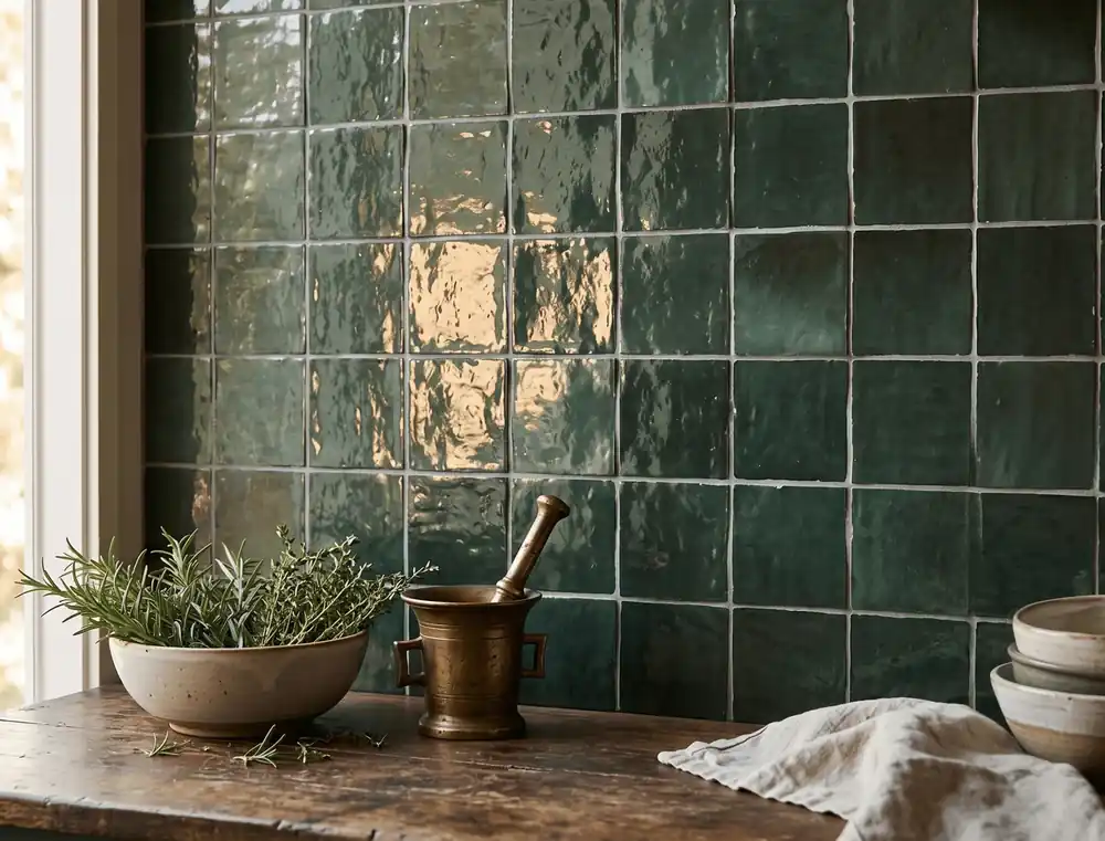 Finale Uitverkoop Wandtegel Equipe Ceramica EX Trendy Donker Groen Handvorm Glans 10x10