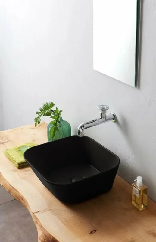 Betrouwbaar Sanitair Sanibud Waskom Keramiek Vierkant Zwart Mat 42x42x16,5cm