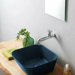 Sanitair Sanibud Waskom Keramiek Vierkant Blauw Mat 42x42x16,5cm Nieuw