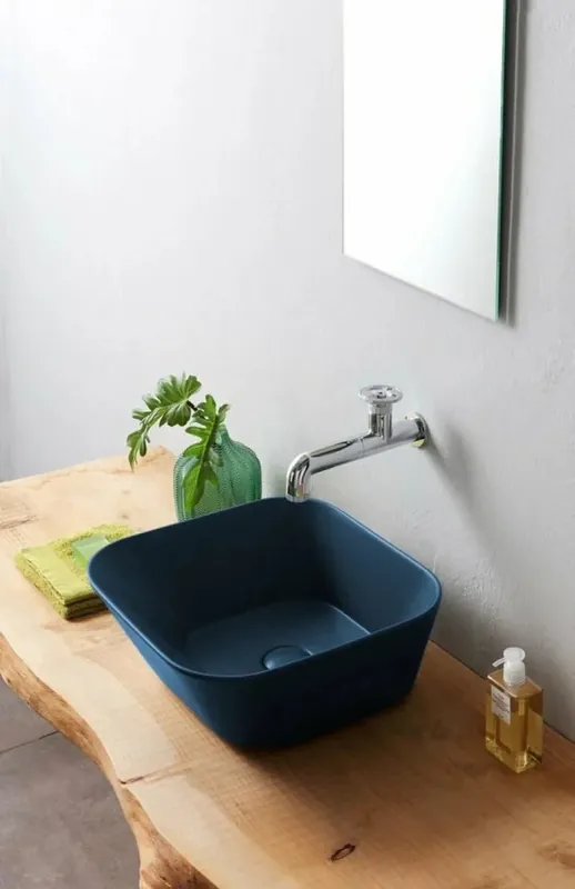 Sanitair Sanibud Waskom Keramiek Vierkant Blauw Mat 42x42x16,5cm Nieuw