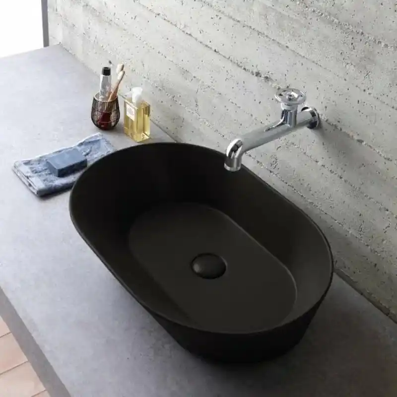 Laatste Versie Sanitair Saniclear Waskom Keramiek Ovaal Zwart Mat 60x42x16,5cm