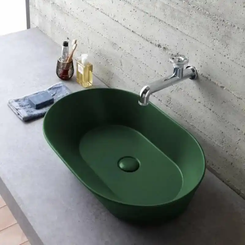 Sanitair Saniclear Waskom Keramiek Ovaal Groen Mat 60x42x16,5cm Beste Prijs
